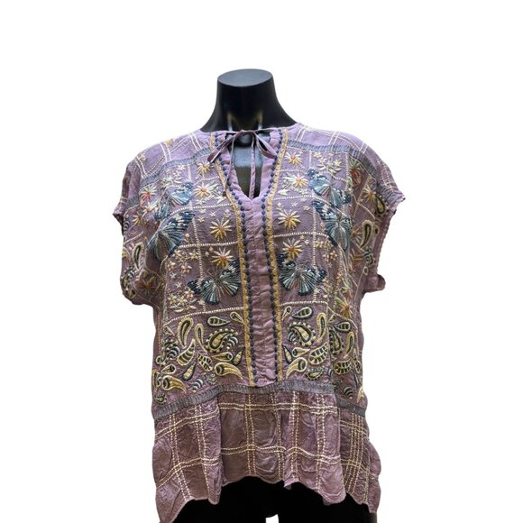 Johnny Was Tops - Johnny Was  Embroidered Purple Blouse  M